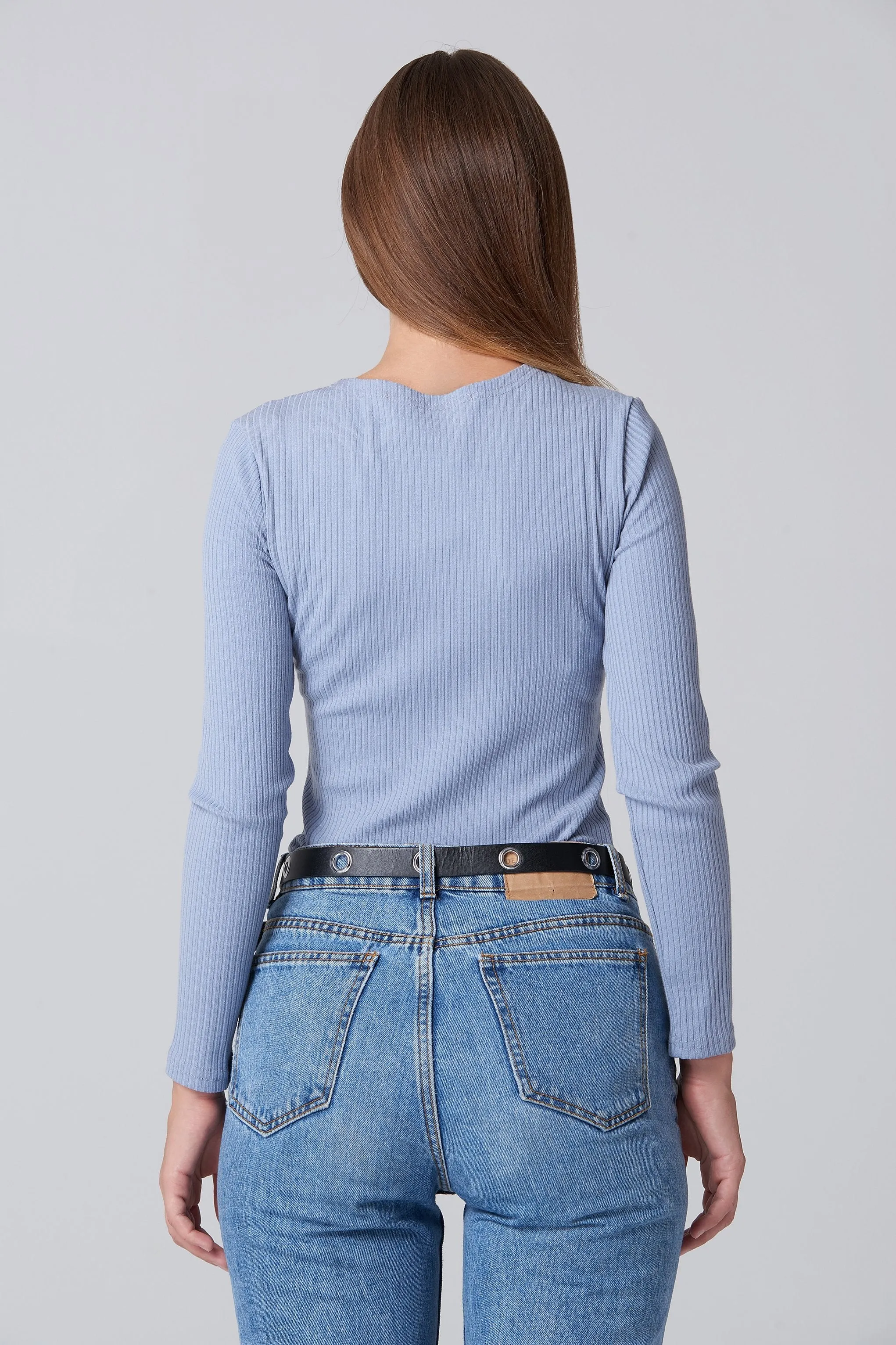 Blue Cross Body Sleeved Top