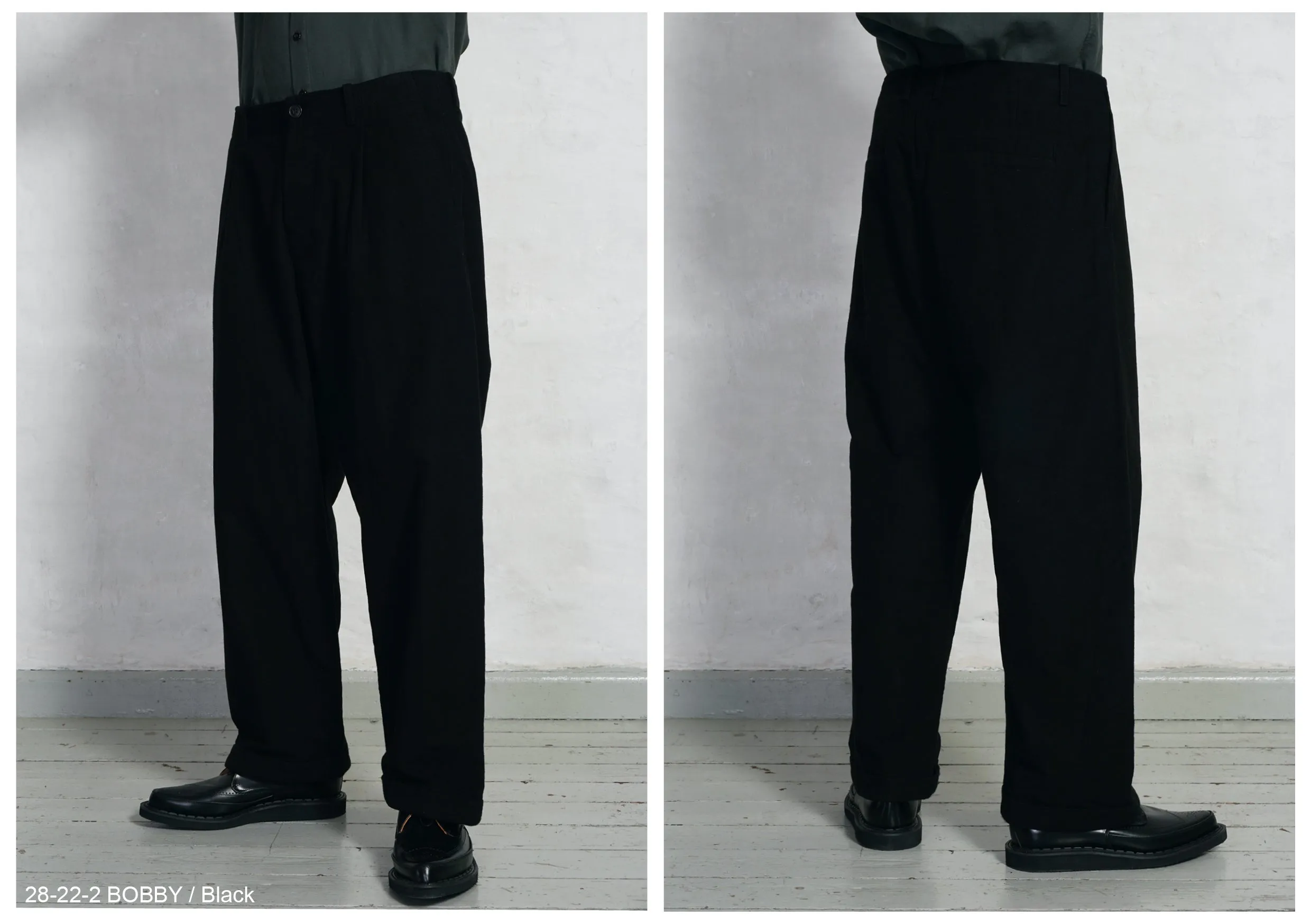 BOBBY 28-22-2 | Wide Pleated Trousers | Black