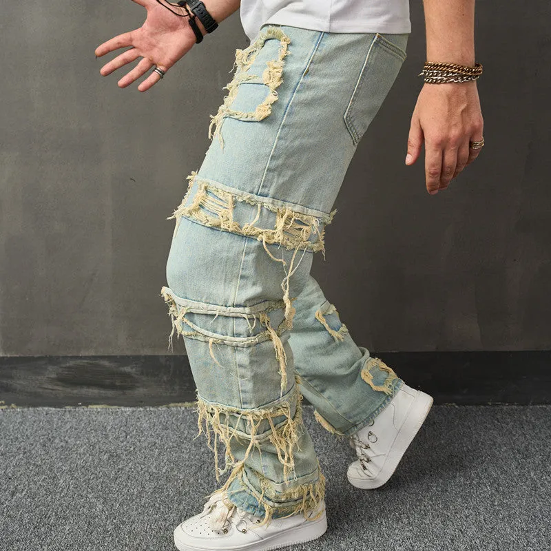 Bonsir 90s fashion men American Style Retro Wide Leg Jeans Men's American Style Trendy Loose Trousers High Street Wide Leg Pants