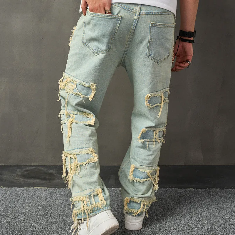 Bonsir 90s fashion men American Style Retro Wide Leg Jeans Men's American Style Trendy Loose Trousers High Street Wide Leg Pants