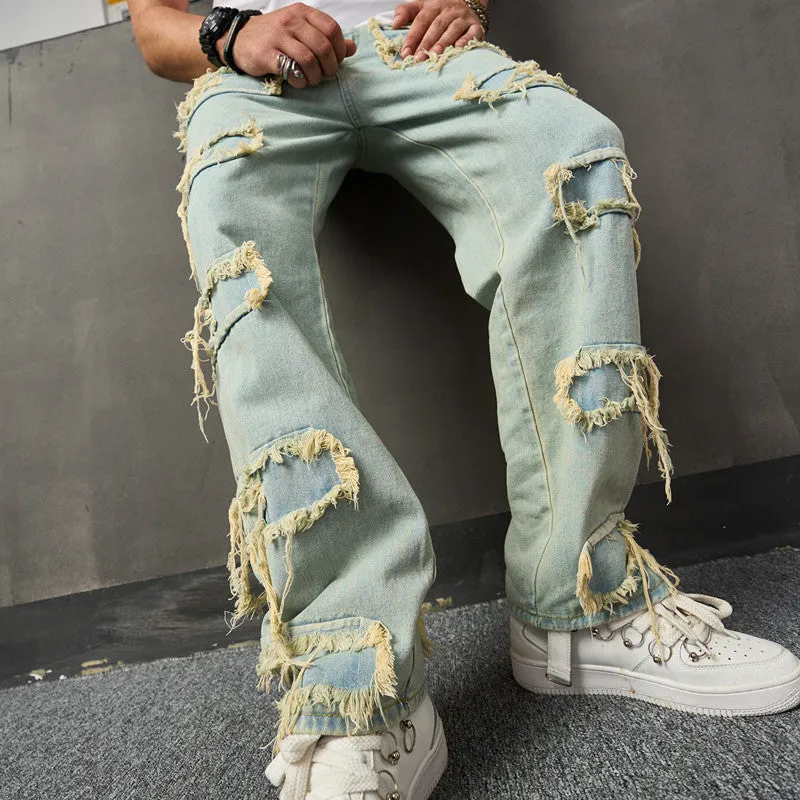 Bonsir 90s fashion men American Style Retro Wide Leg Jeans Men's American Style Trendy Loose Trousers High Street Wide Leg Pants