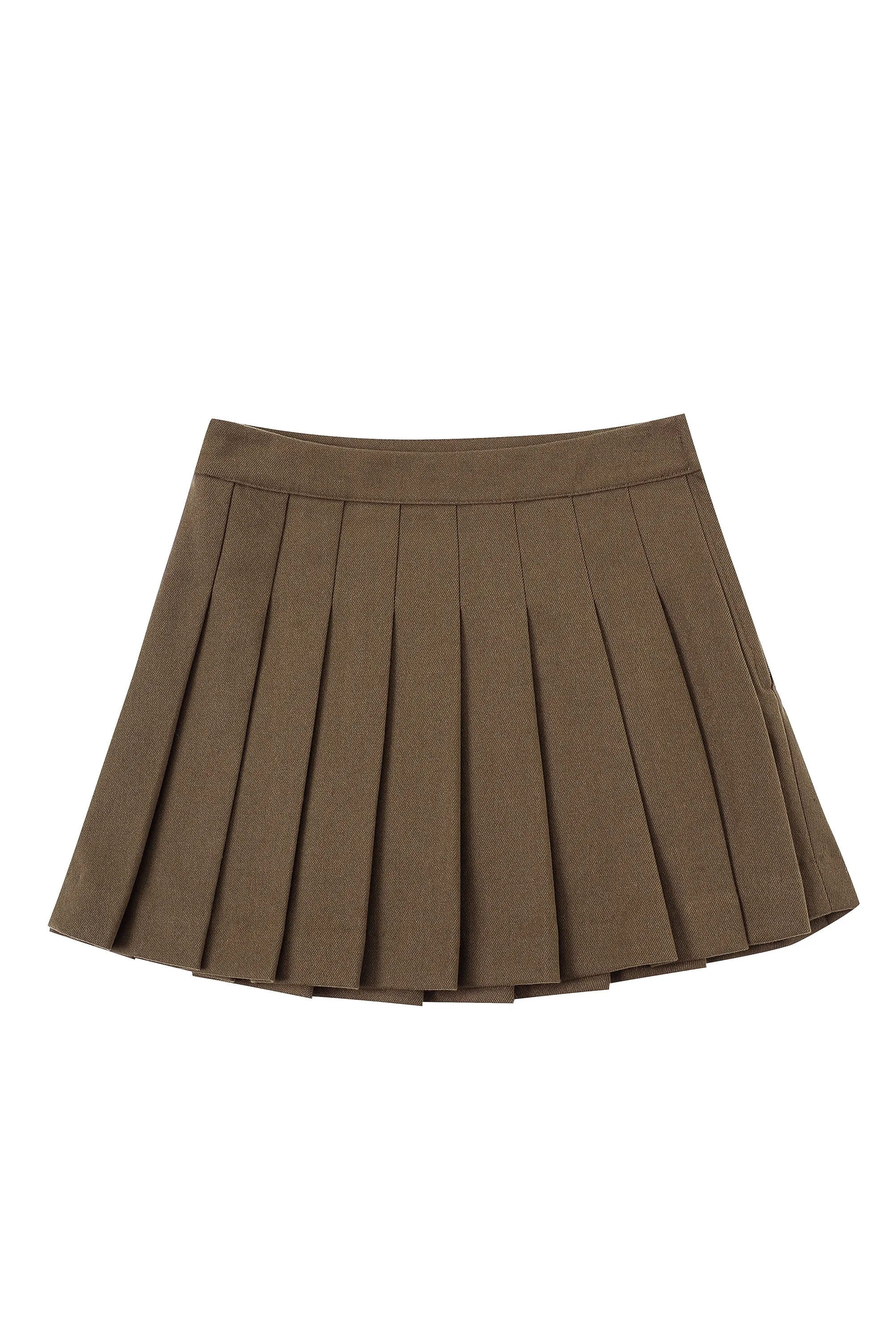Brown Pleated Micro Mini Skirt