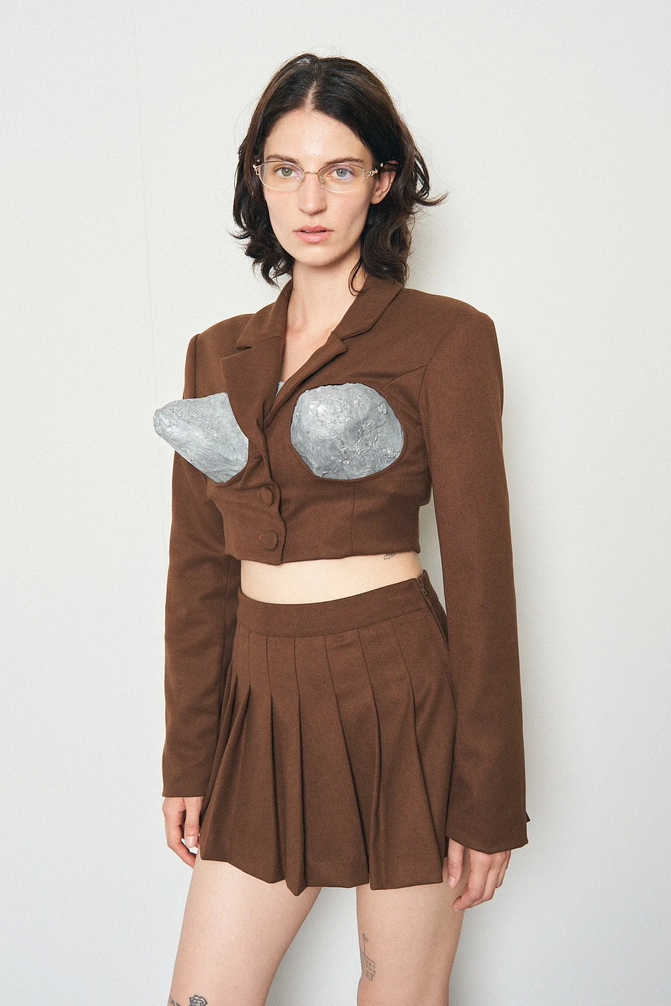 Brown Pleated Micro Mini Skirt
