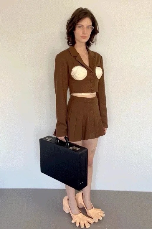 Brown Pleated Micro Mini Skirt