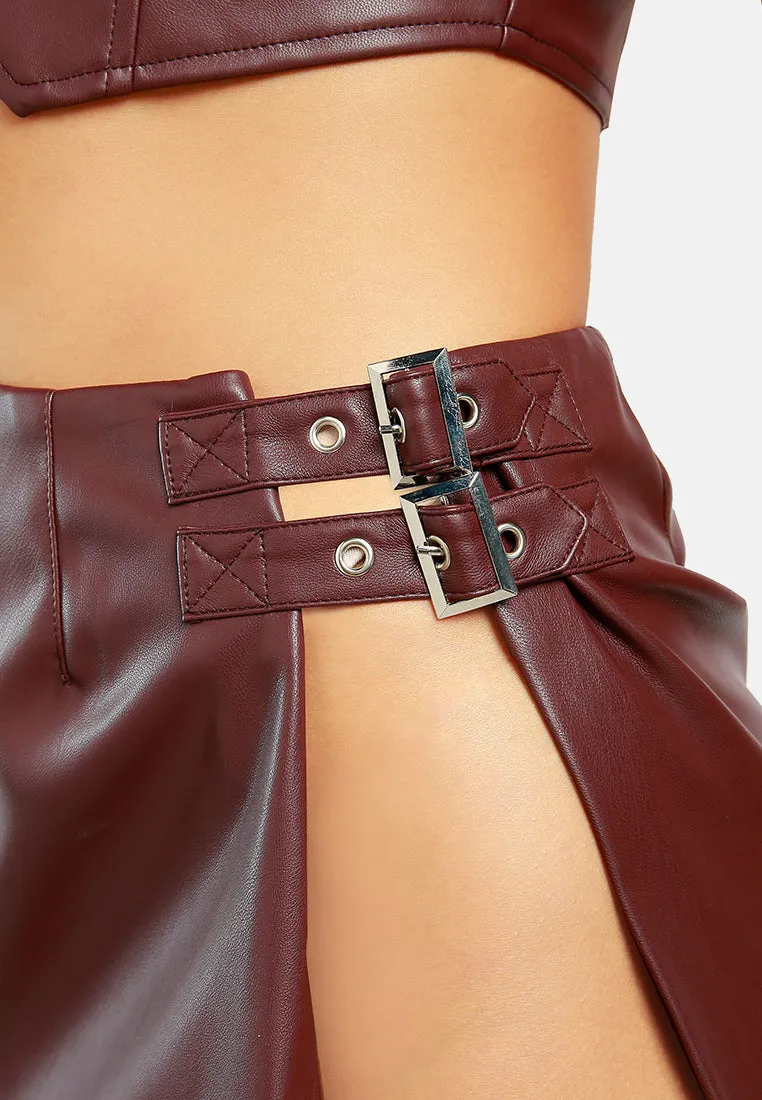 Buckle Belted Mini Skirt With A Slit