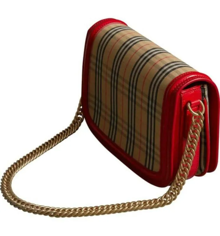 Burberry Crossbody Vintage Check Link Flap Brown Canvas Shoulder Bag