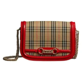 Burberry Crossbody Vintage Check Link Flap Brown Canvas Shoulder Bag