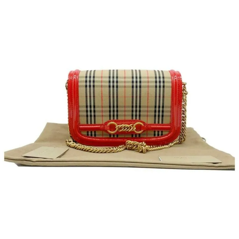 Burberry Crossbody Vintage Check Link Flap Brown Canvas Shoulder Bag