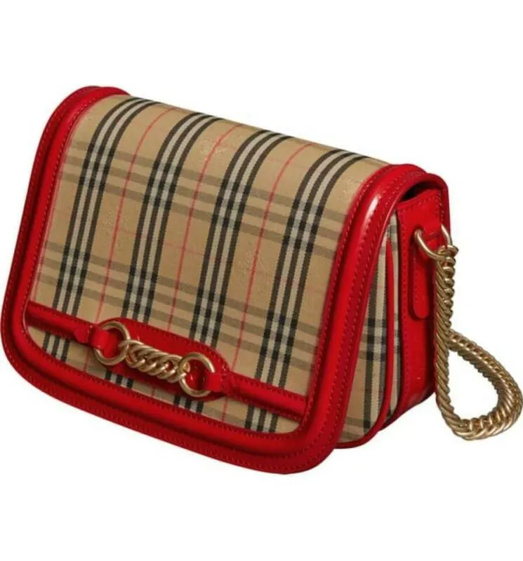 Burberry Crossbody Vintage Check Link Flap Brown Canvas Shoulder Bag