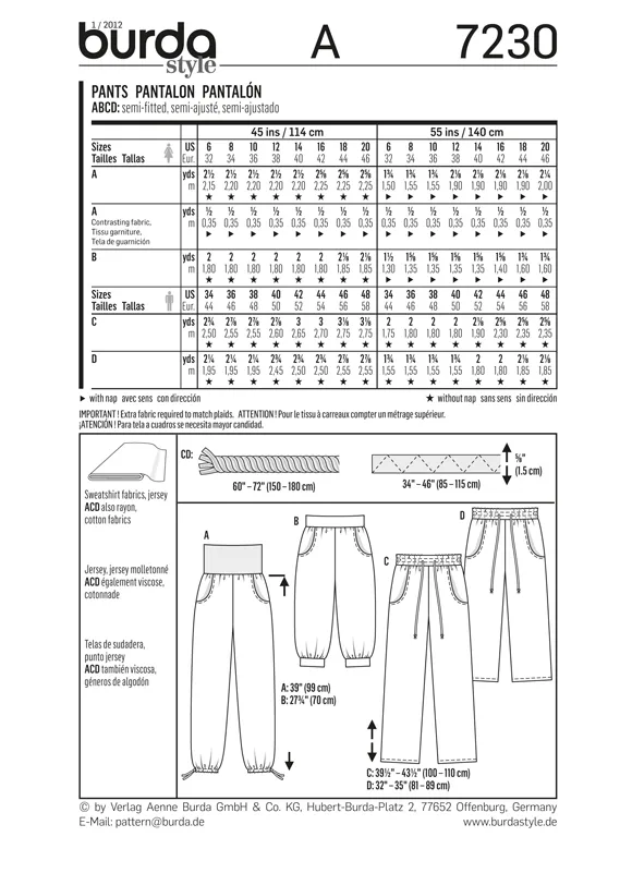 Burda Unisex Casual Trousers 7230