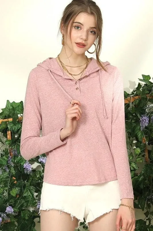 BUTTON DOWN HENLEY LIGHT WEIGHT HOODIE TOP