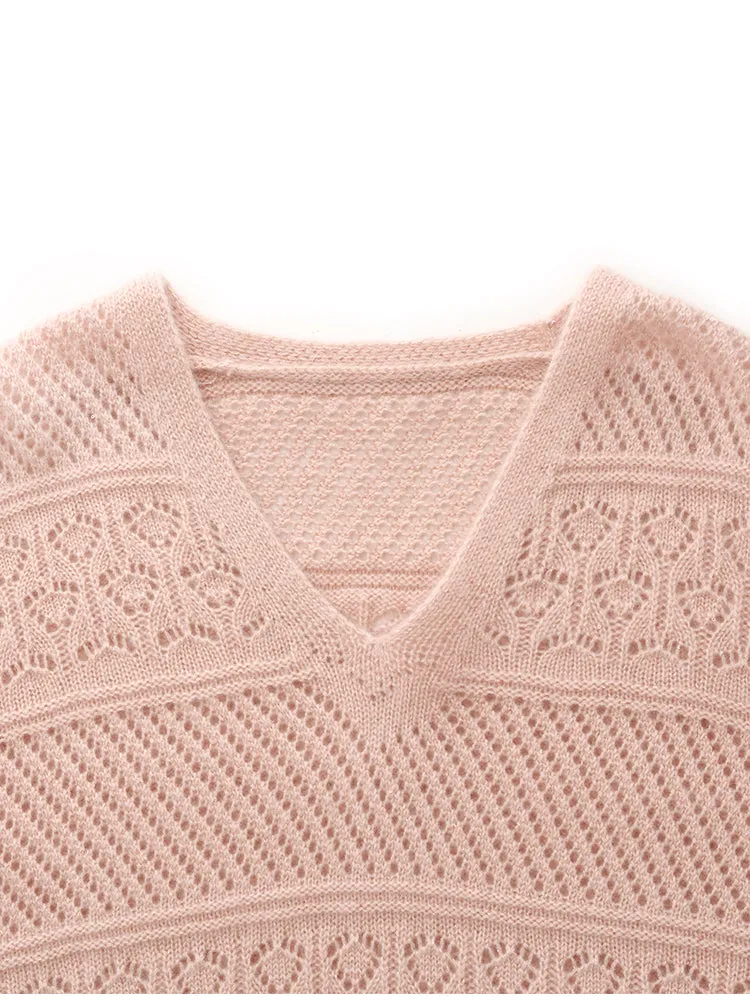 Cashmere Blend Openwork Women Sweater