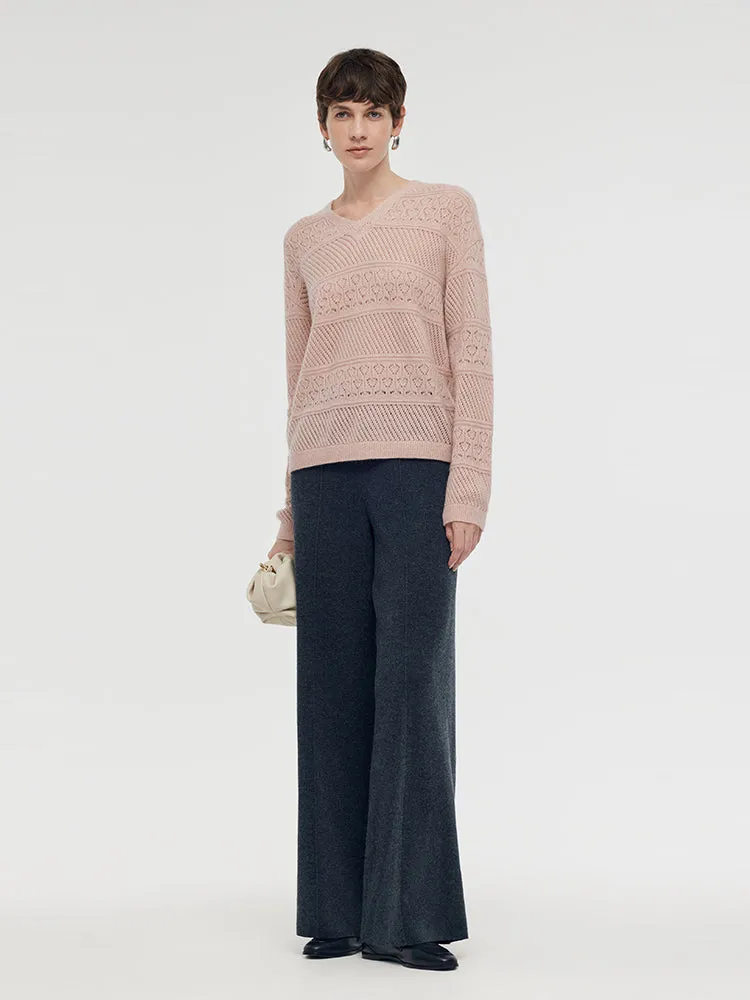 Cashmere Blend Openwork Women Sweater
