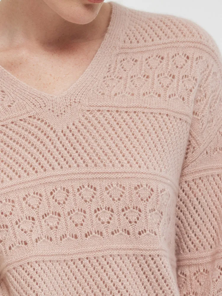 Cashmere Blend Openwork Women Sweater