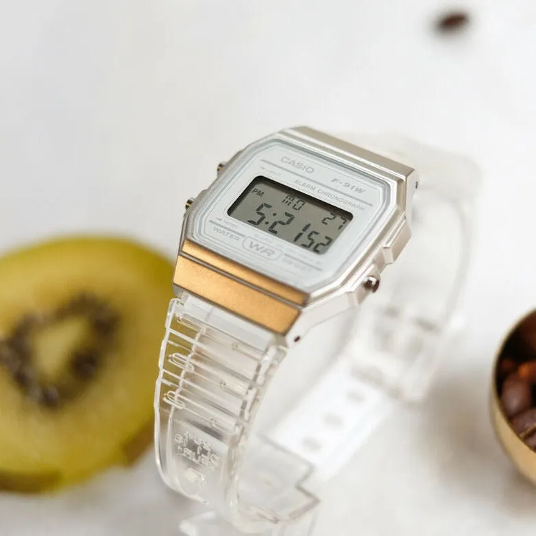 Casio Vintage Digital Transparent Resin Strap Ladies Watch | F-91WS-7DF