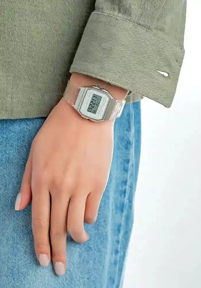 Casio Vintage Digital Transparent Resin Strap Ladies Watch | F-91WS-7DF