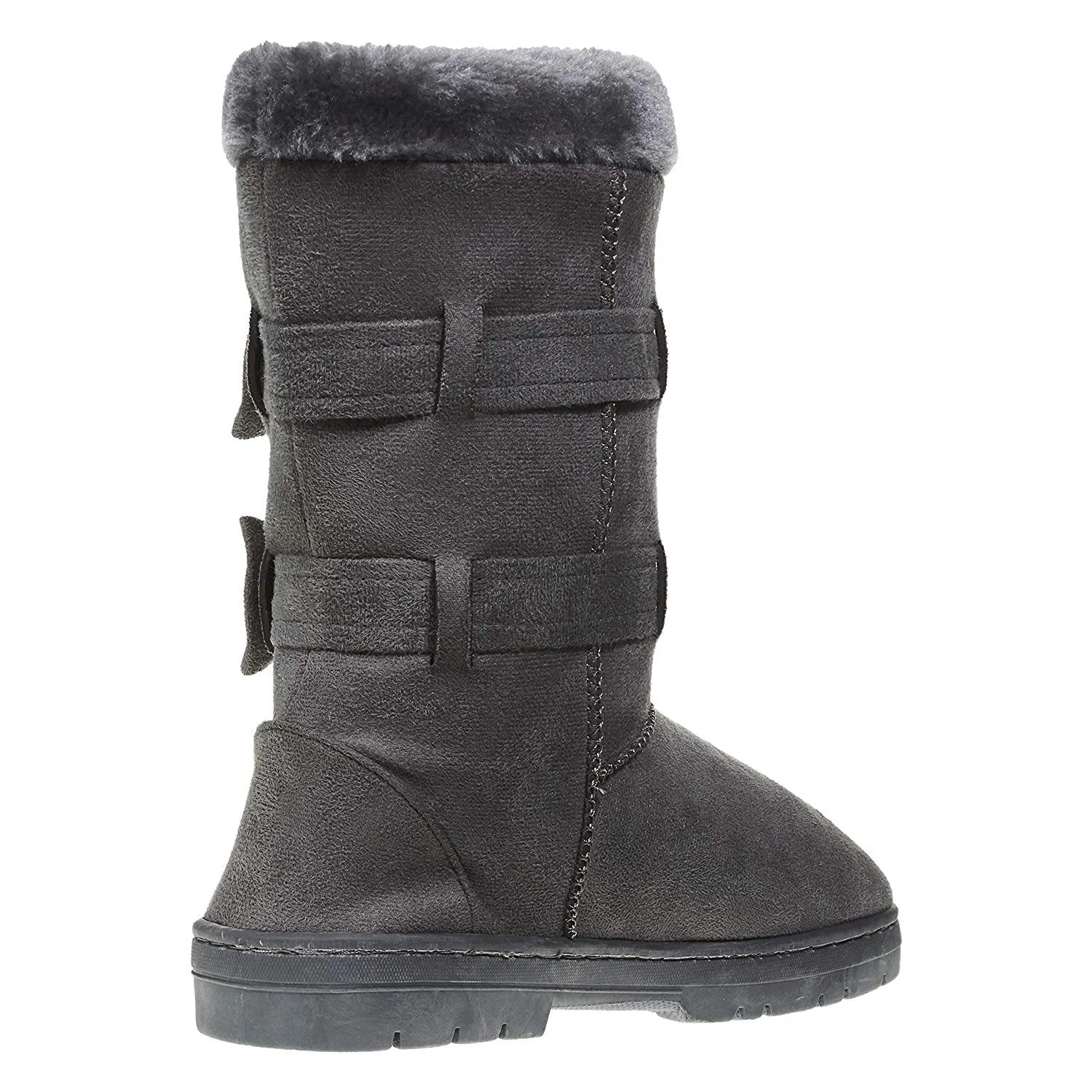 Chatties Chatz Womens Slip On Mid High Microsuede Winter Boots with Bows and Faux Fur Trim