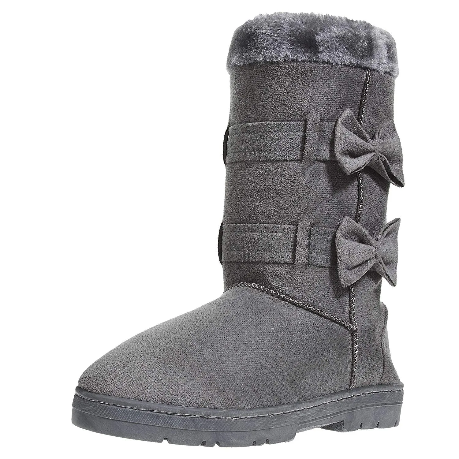 Chatties Chatz Womens Slip On Mid High Microsuede Winter Boots with Bows and Faux Fur Trim