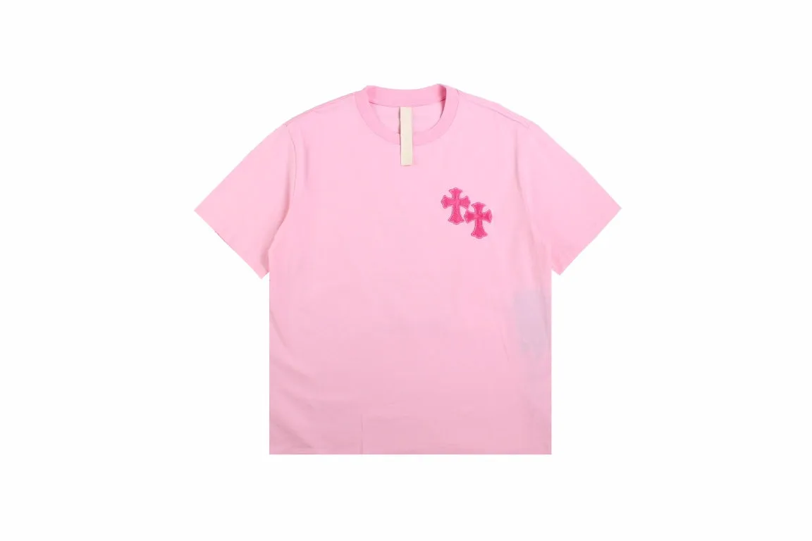 Chrome Hearts Pink T-shirt with Cross Patches