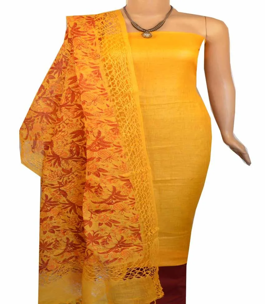 Churidar Material: Top in Linen, Dupatta in Linen and Bottom in Cotton Silk (Un-stitched)-180100397