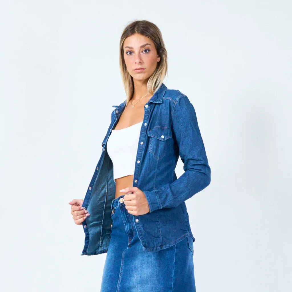 Classic denim button-up shirt wholesale