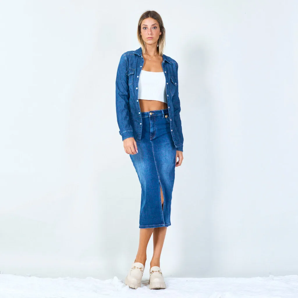 Classic denim button-up shirt wholesale