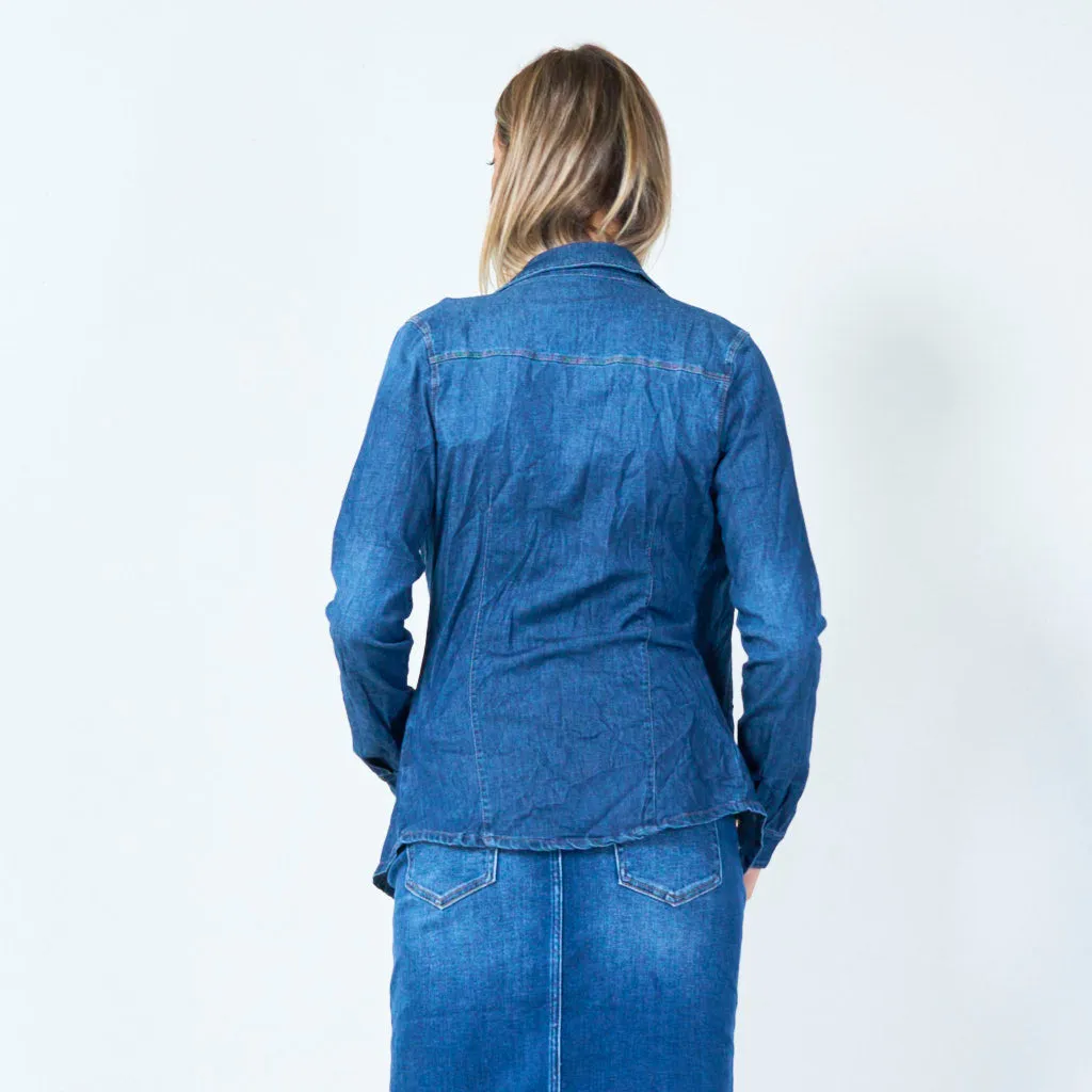 Classic denim button-up shirt wholesale