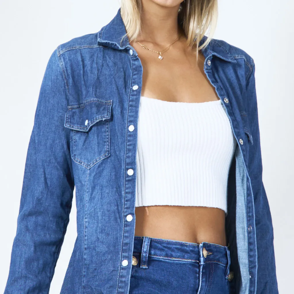Classic denim button-up shirt wholesale