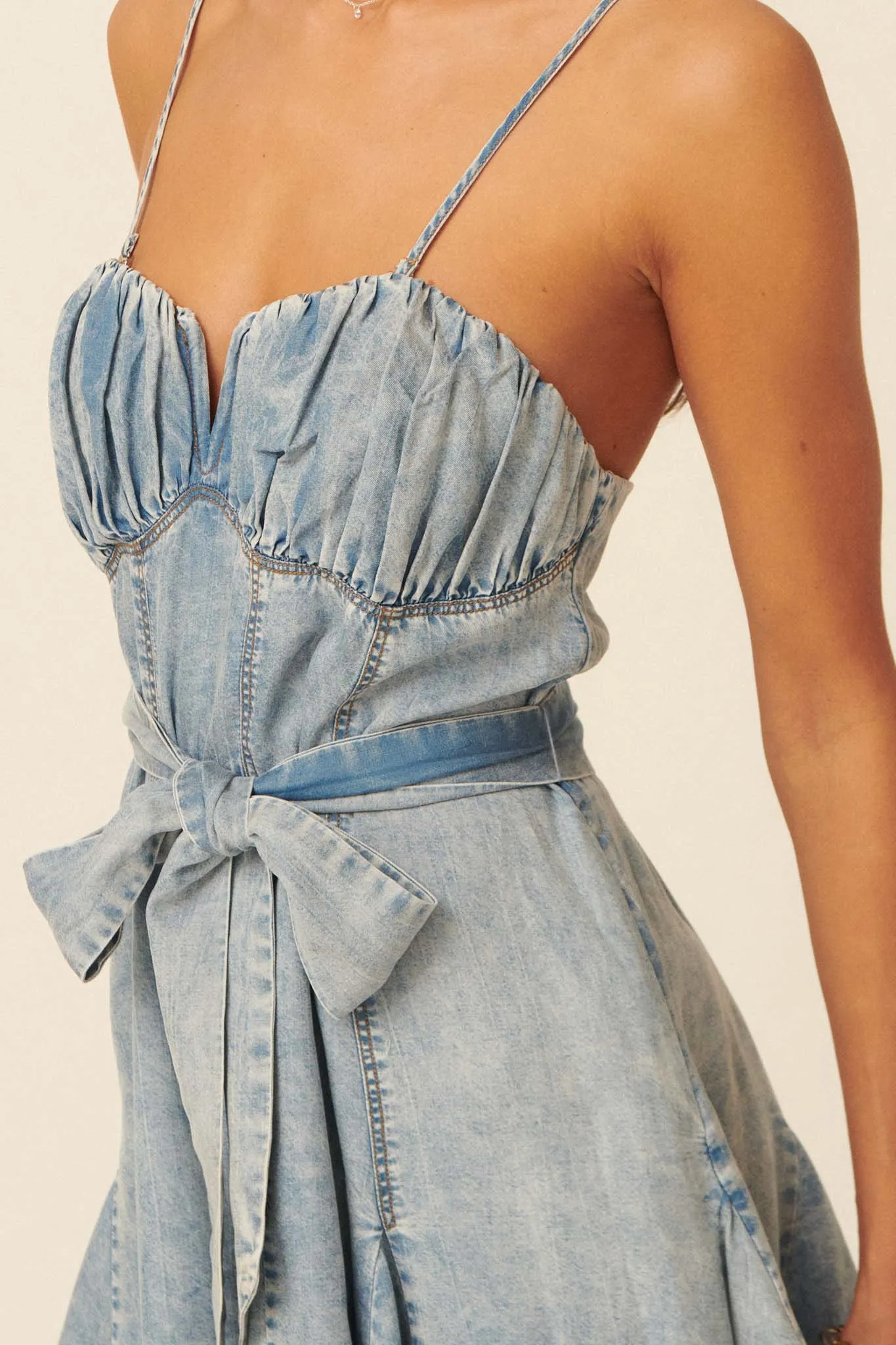 Counting Clouds Acid-Wash Denim Skort Romper