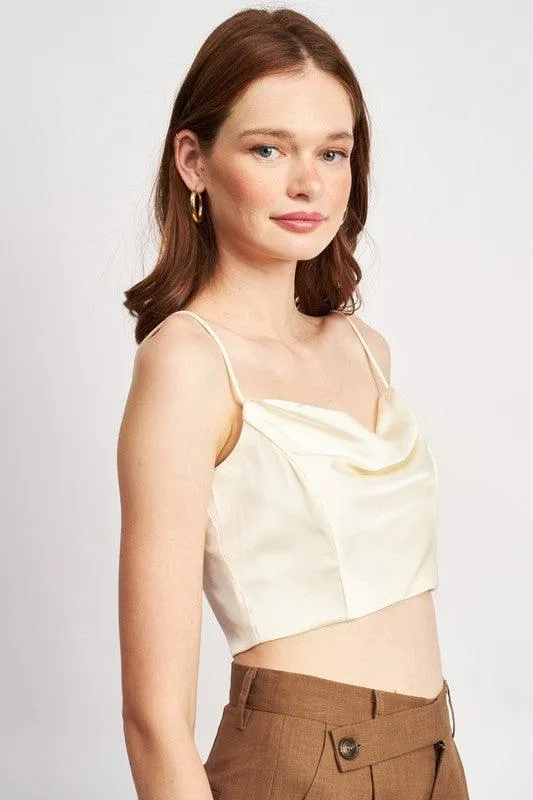 Cowl Neck Satin Bustier Blue