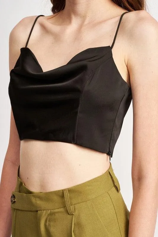 Cowl Neck Satin Bustier Blue