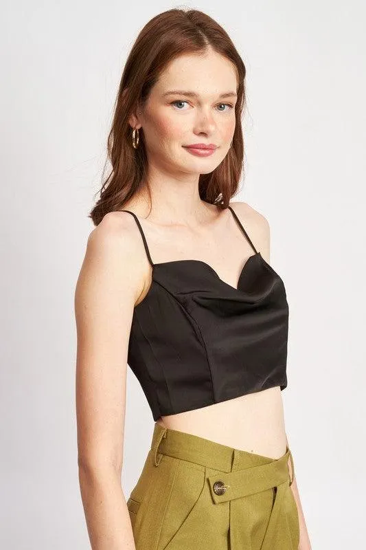 Cowl Neck Satin Bustier Blue