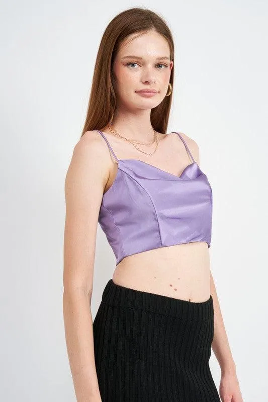 Cowl Neck Satin Bustier Blue