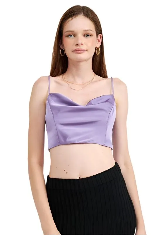 Cowl Neck Satin Bustier Blue