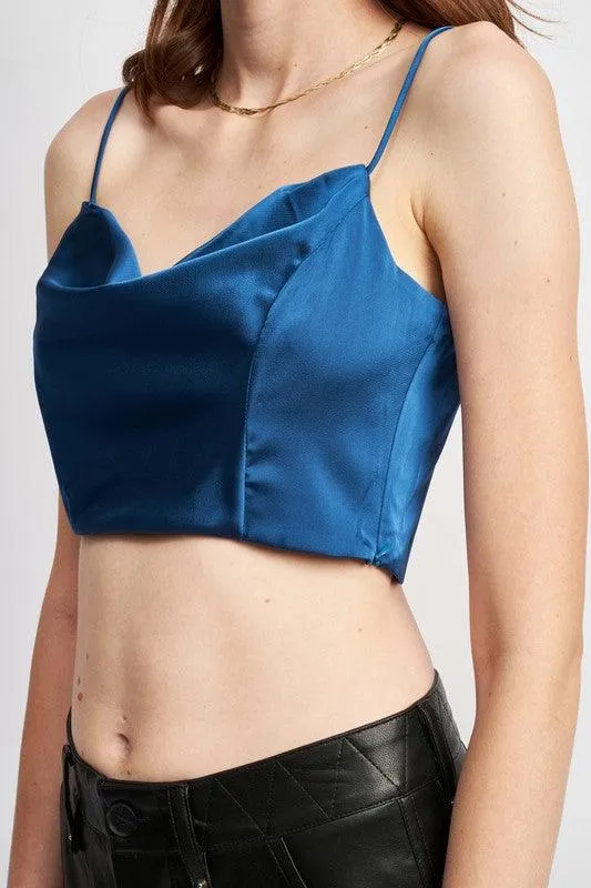 Cowl Neck Satin Bustier Blue