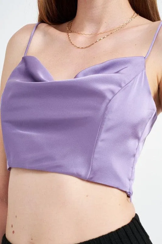 Cowl Neck Satin Bustier Blue