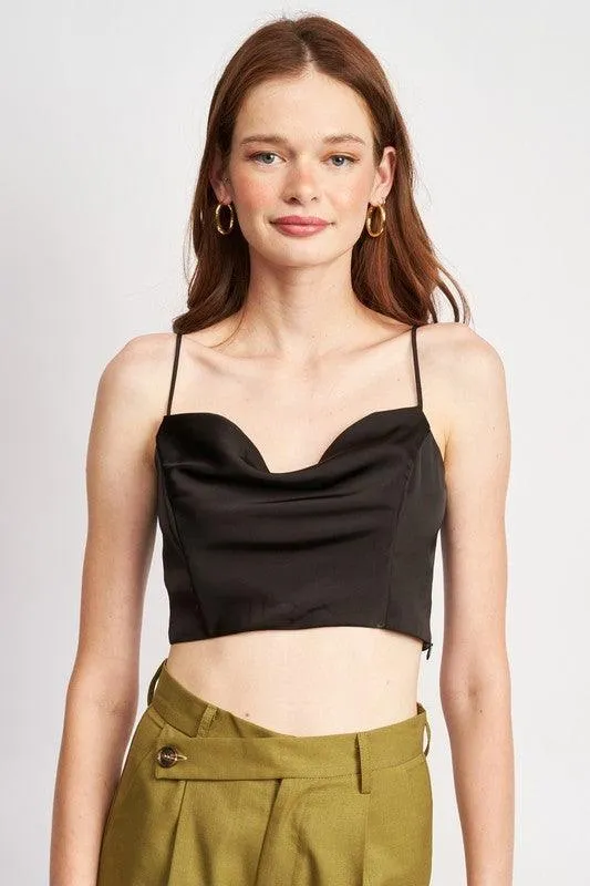 Cowl Neck Satin Bustier Blue