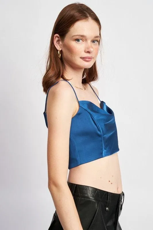 Cowl Neck Satin Bustier Blue