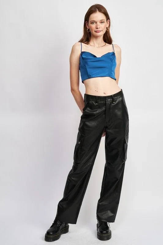 Cowl Neck Satin Bustier Blue