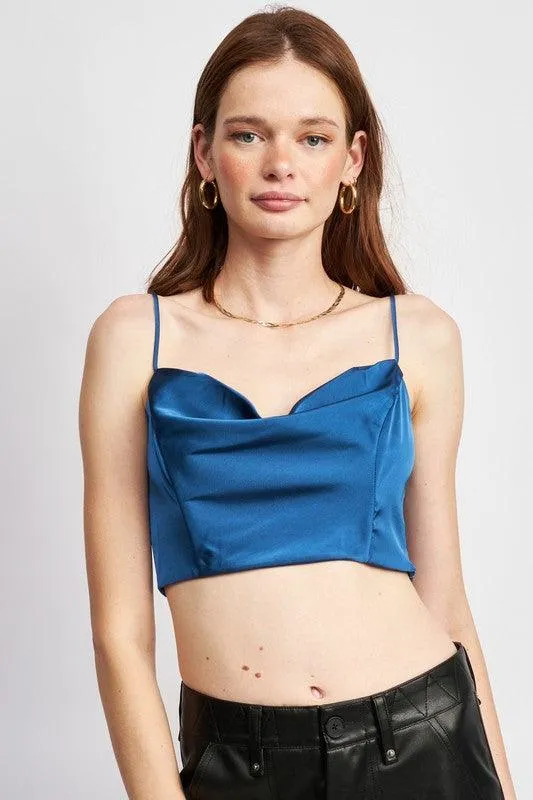 Cowl Neck Satin Bustier Blue