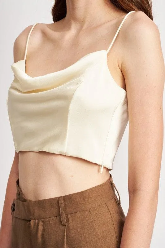Cowl Neck Satin Bustier Blue