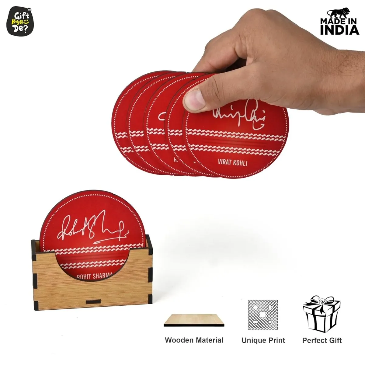 Cricket Themed Coaster Set of 6 with Proper Coaster Stand | Perfect For Tea And Coffee Cups
