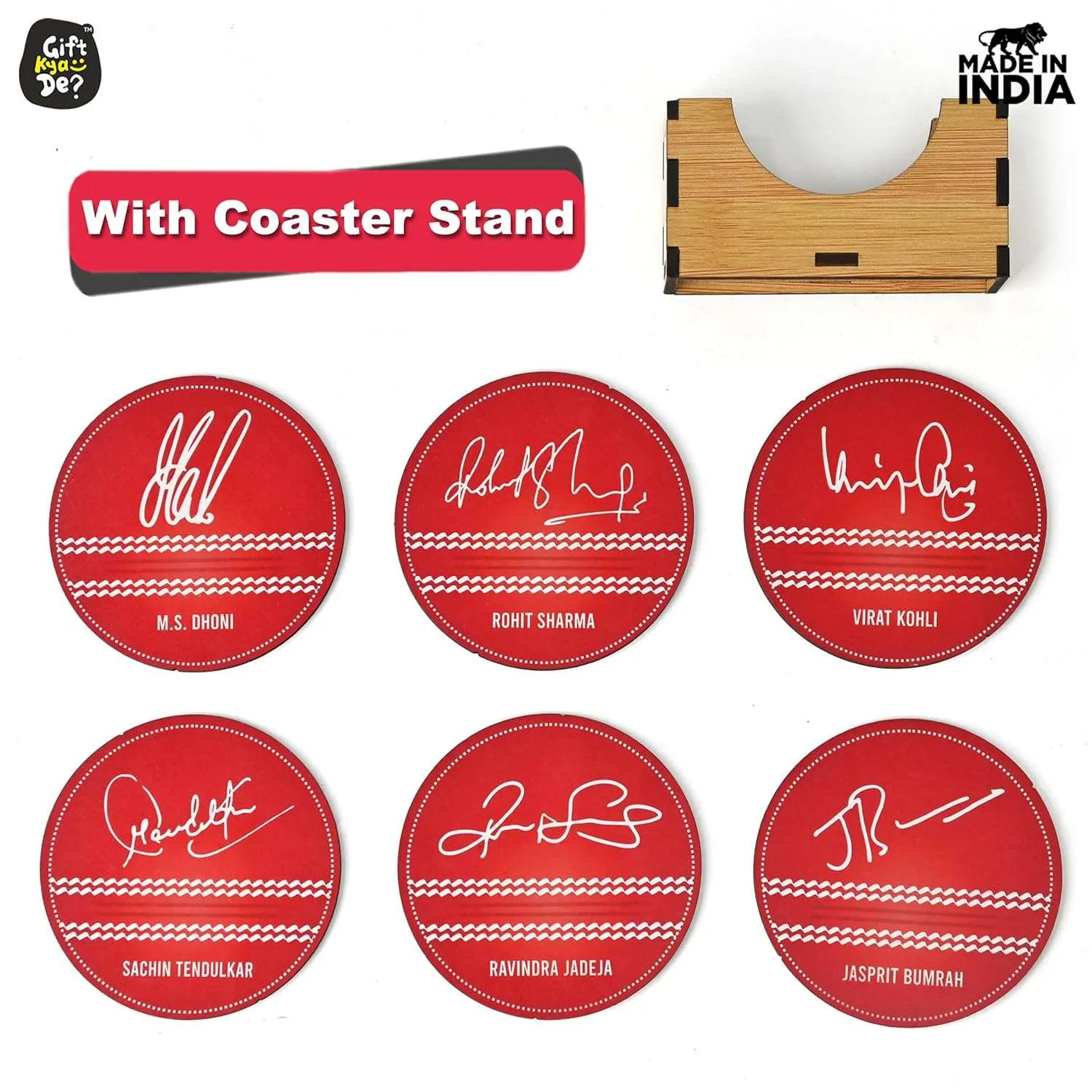 Cricket Themed Coaster Set of 6 with Proper Coaster Stand | Perfect For Tea And Coffee Cups