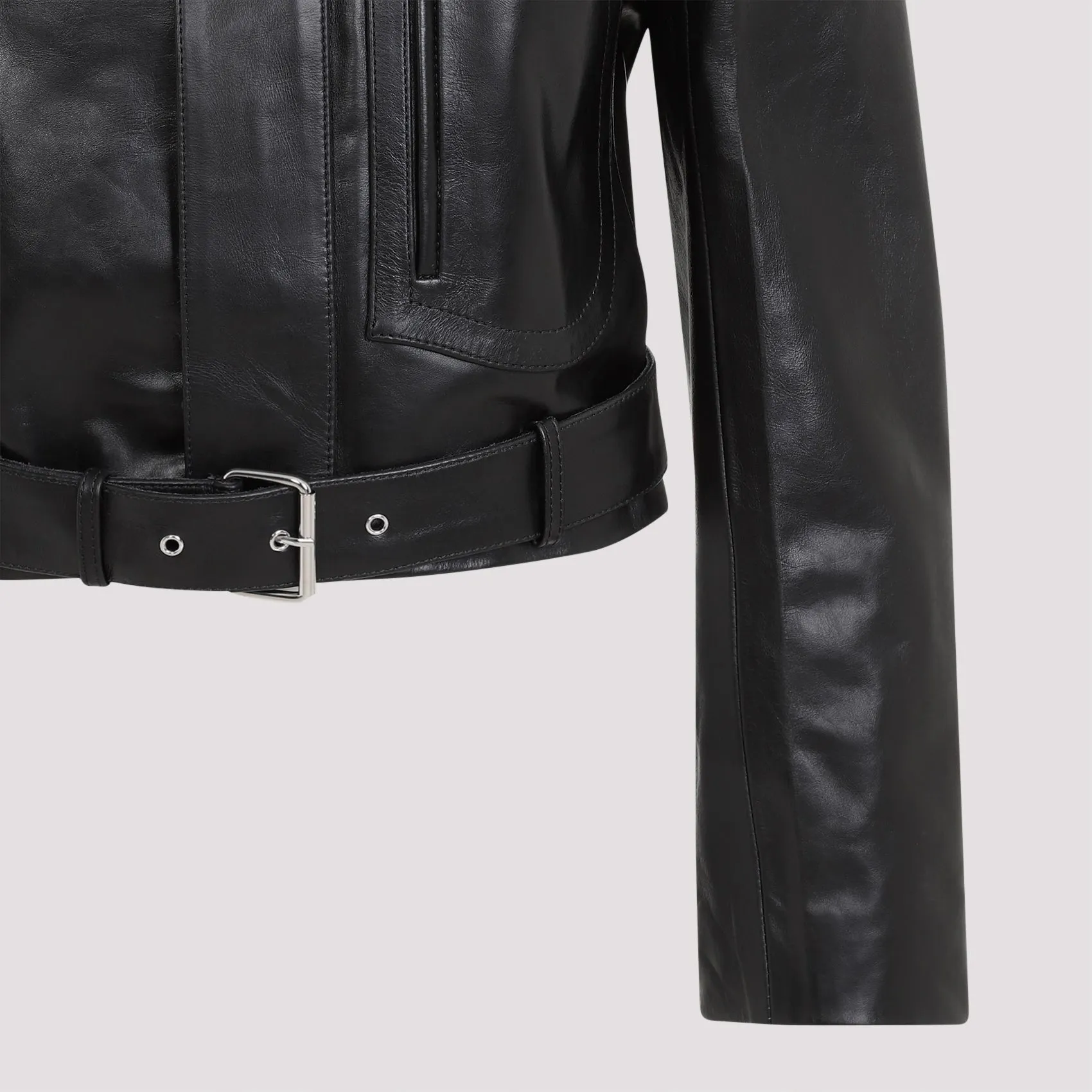 CROPPED LEATHER BIKER JACKET