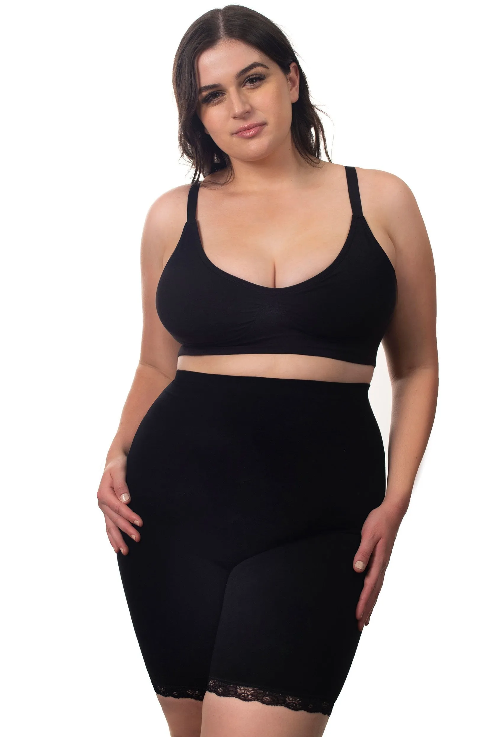 Curvy Anti Chafing High Rise Long Cotton Shorts - 3 Pack