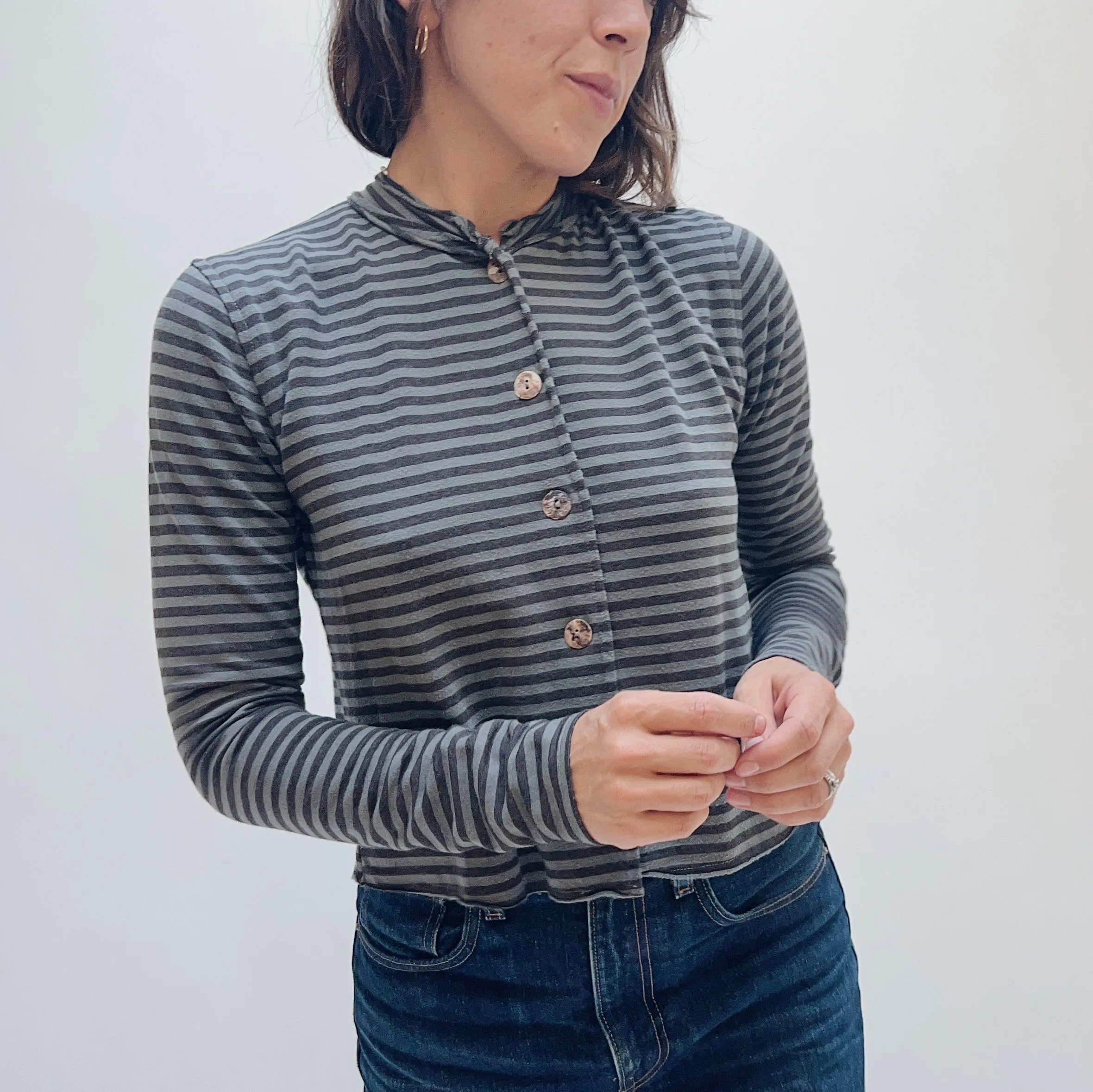Cut Loose | Asymmetrical Cardigan in Grey and Black Stripe