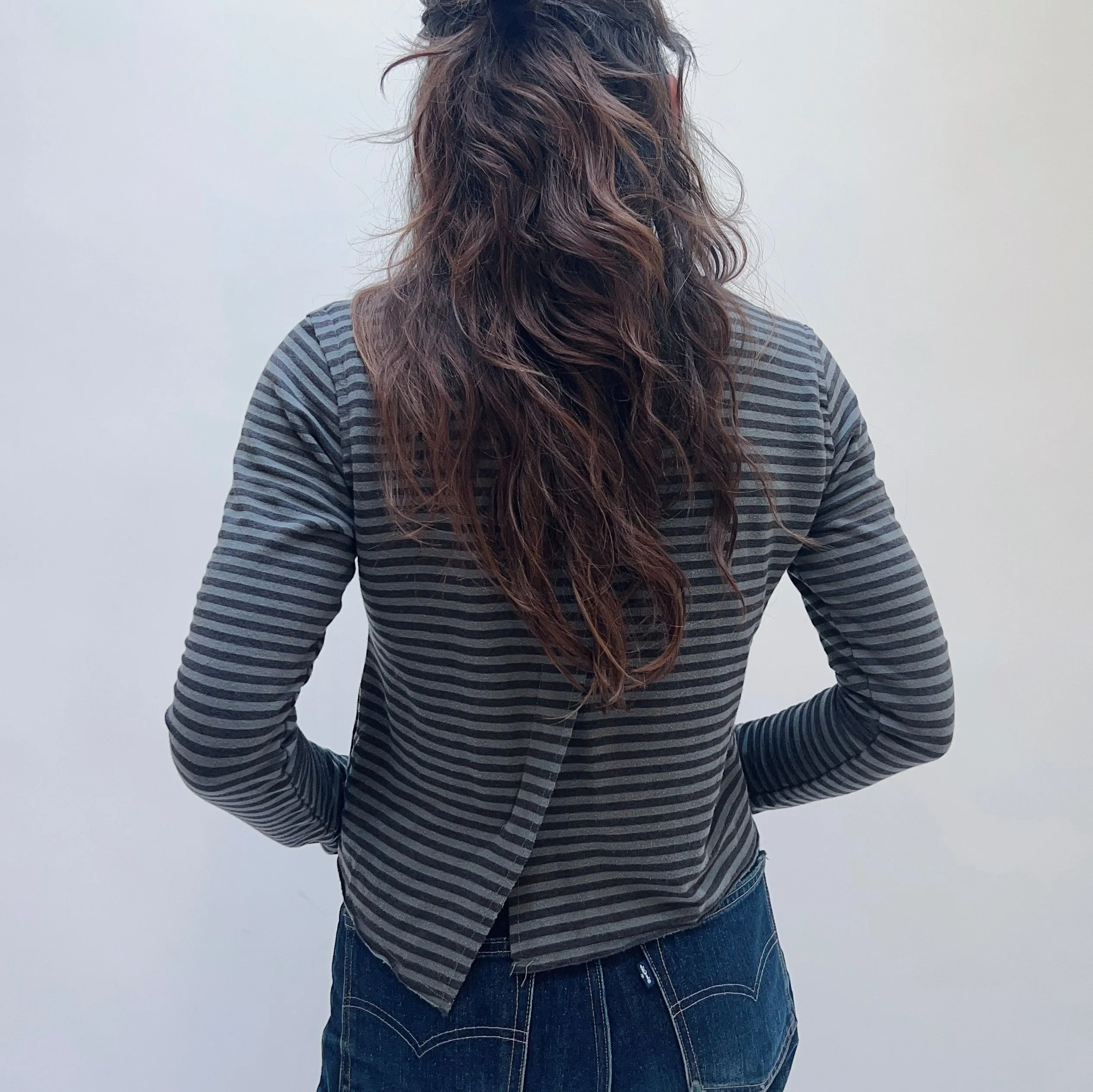 Cut Loose | Asymmetrical Cardigan in Grey and Black Stripe
