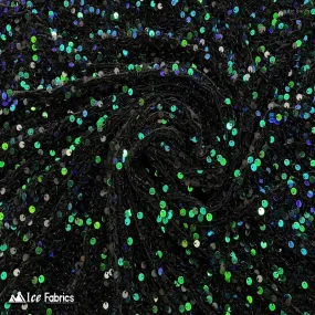 Emerald Green on Black Emma Stretch Velvet Fabric with Embroidery Sequin