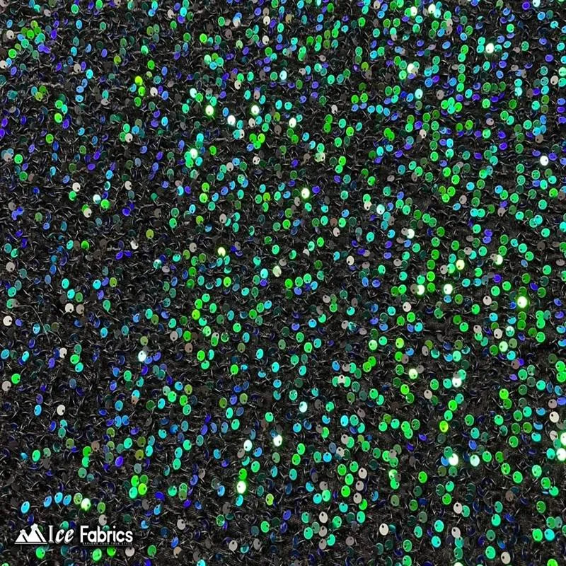Emerald Green on Black Emma Stretch Velvet Fabric with Embroidery Sequin