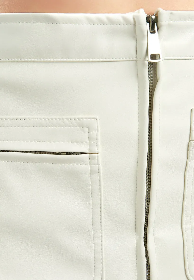 Faux Leather Zipper Detail Mini Skirt By Ruw